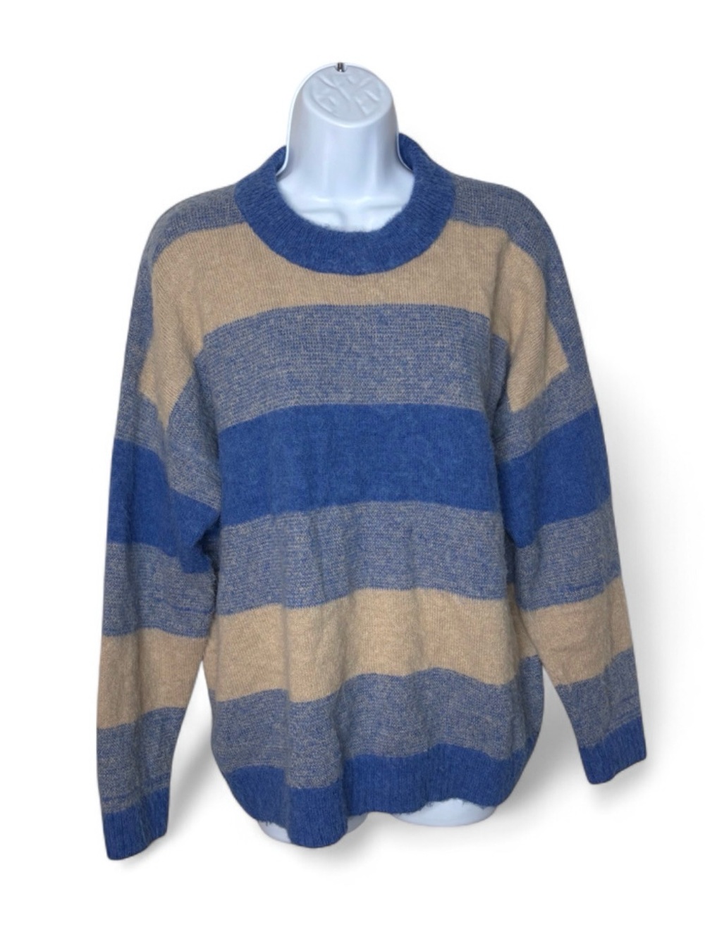Madewell Do Well Space-Dyed Otis Alpaca Wool Striped Sweater Blue Tan Size M - Picture 1 of 6